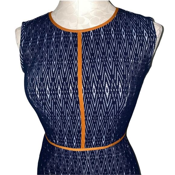 THML Patterned Sleeveless Dress with invisible zipper navy blue and brown sz XS - Picture 2 of 5